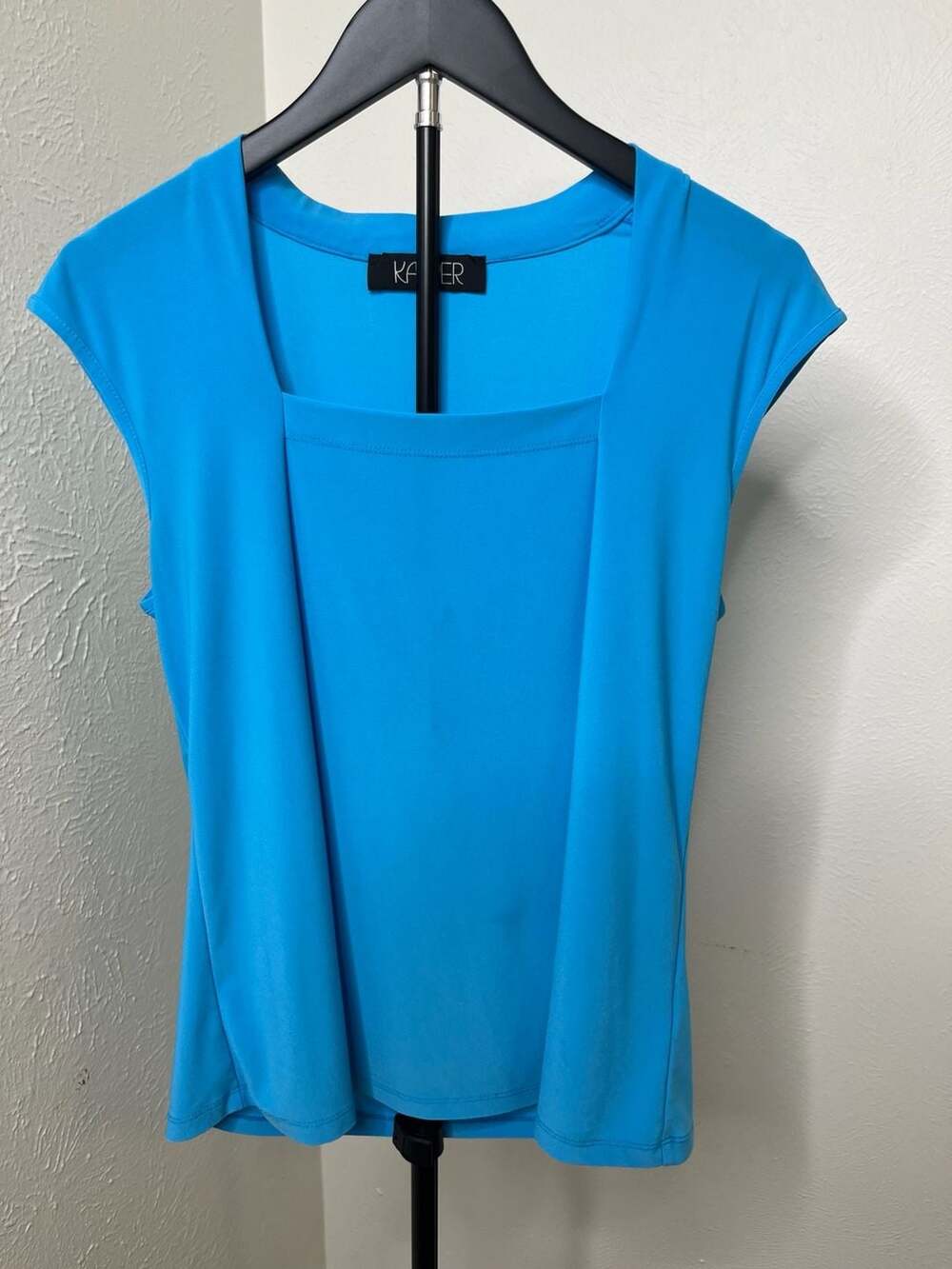 Kasper Bright Cobalt Blue Square Neck Cap Sleeve Blouse Career Workwear Top